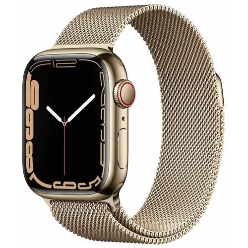 Умные часы Apple Watch Series 7 GPS + Cellular MKJY3FD/A 45мм Gold Stainless Steel Case with Gold Stainless Steel Milanese Loop, золото/золото