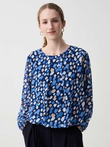 Блузка с длинными рукавами и узором Hybrid, цвет white/blue/brown