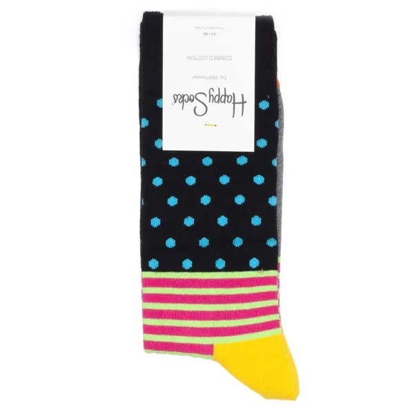 Носки унисекс Happy Socks Happy-Socks-Stripes-Dots-Blue-Orange-Yellow разноцветные 41-46