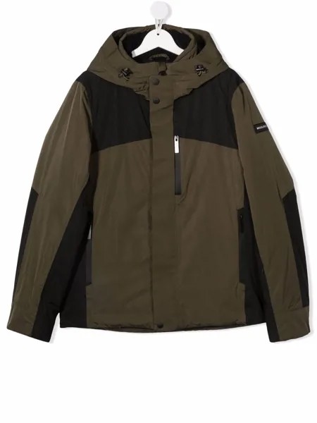 Woolrich Kids пальто в стиле колор-блок с капюшоном