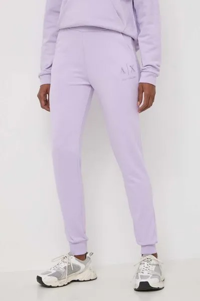 Хлопковые спортивные штаны Armani Exchange, фиолетовый