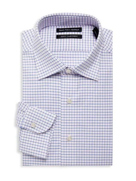 Классическая рубашка узкого кроя в клетку с графичным принтом Saks Fifth Avenue, темно-синий