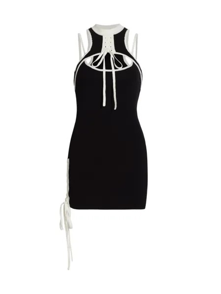 Трикотажное мини-платье в рубчик с вырезом халтер Monse, черный