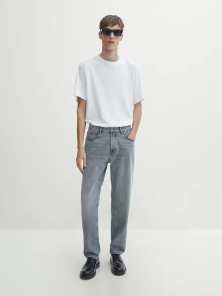 Зауженные джинсы с эффектом отбеливания Massimo Dutti, серый
