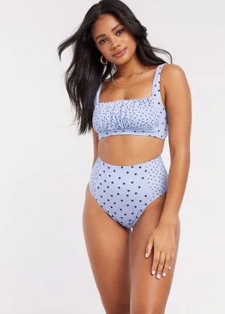Плавки бикини в горошек с завышенной талией ASOS DESIGN-Многоцветный