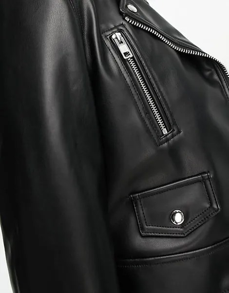 Черная байкерская куртка из искусственной кожи ASOS DESIGN Petite