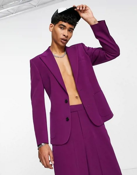 Зауженный пиджак цвета баклажана в стиле 70-х ASOS DESIGN-Фиолетовый цвет