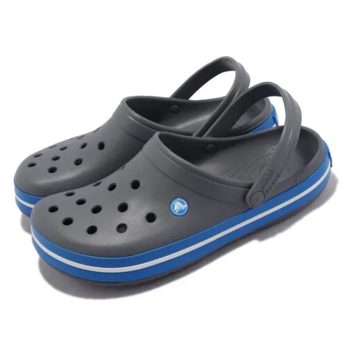 Мужские сандалии унисекс без шнурков Crocs Crocband Charcoal Grey Ocean Blue 11016-07W