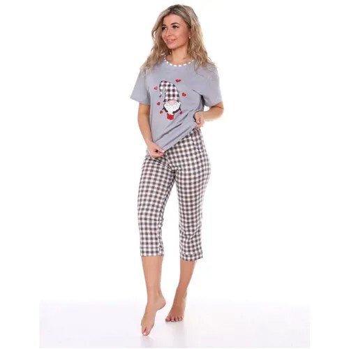 Пижама , размер 54, бежевый, серый