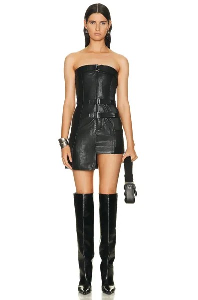 Платье мини David Koma Leather Belts, черный