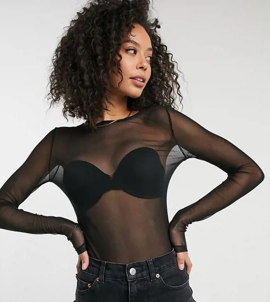 Боди черного цвета из сетчатой ткани ASOS DESIGN Tall-Черный