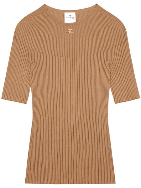 Courrèges джемпер с вышитым логотипом, коричневый