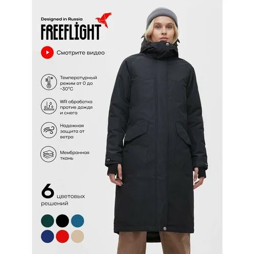 Парка  Free Flight зимняя, удлиненная, силуэт прямой, размер 44, черный