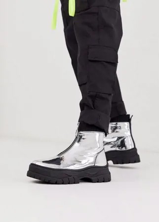 Серебристые ботинки челси на массивной подошве с молнией ASOS DESIGN-Серебряный