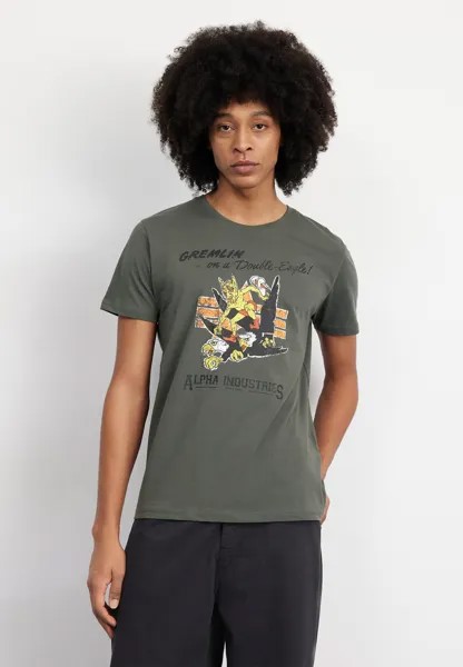 Футболка с принтом GREMLIN  Alpha Industries, темно-зеленый