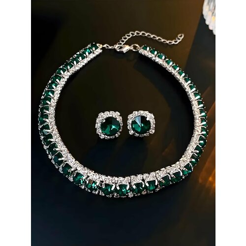 Комплект бижутерии ROYAL JASMINE: колье, серьги, кристалл, кристаллы Swarovski, размер колье/цепочки 40 см, зеленый, белый