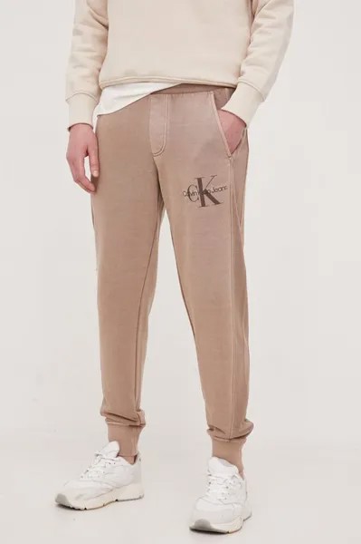 Хлопковые спортивные брюки Calvin Klein Jeans, коричневый