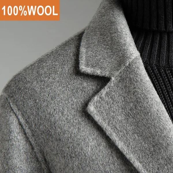 Мужская двойная шерстяная теплая куртка средней длины мужская зимняя французская деловая куртка шерстяное пальто