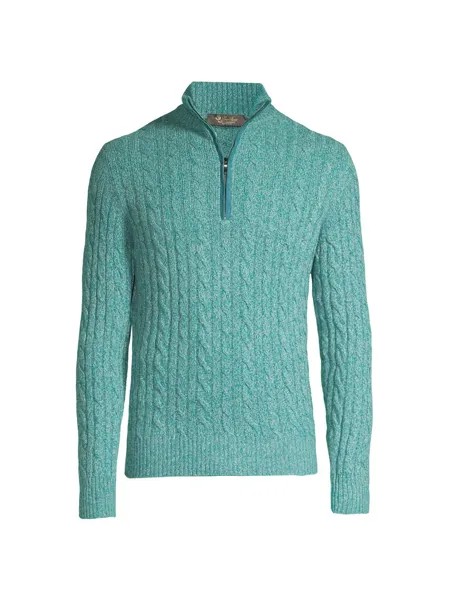 Кашемировый свитер Mezzocollo с косами Haf-Zip Loro Piana, зеленый