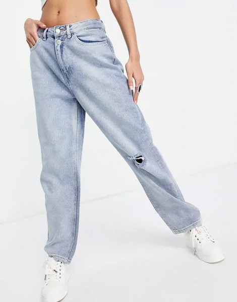 Светлые узкие джинсы прямого кроя со рваной отделкой Urban Bliss Plus-Голубой