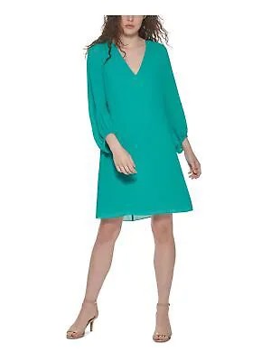 ELIZA J Женское зеленое присборенное шифоновое платье прямого кроя с рукавами-фонариками 12