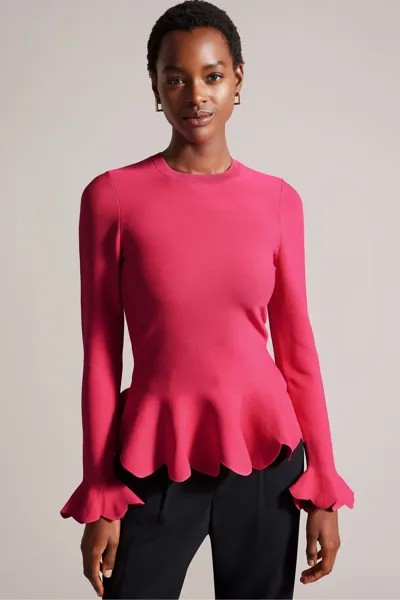Розовая приталенная блузка Lillyyy с баской Ted Baker, розовый