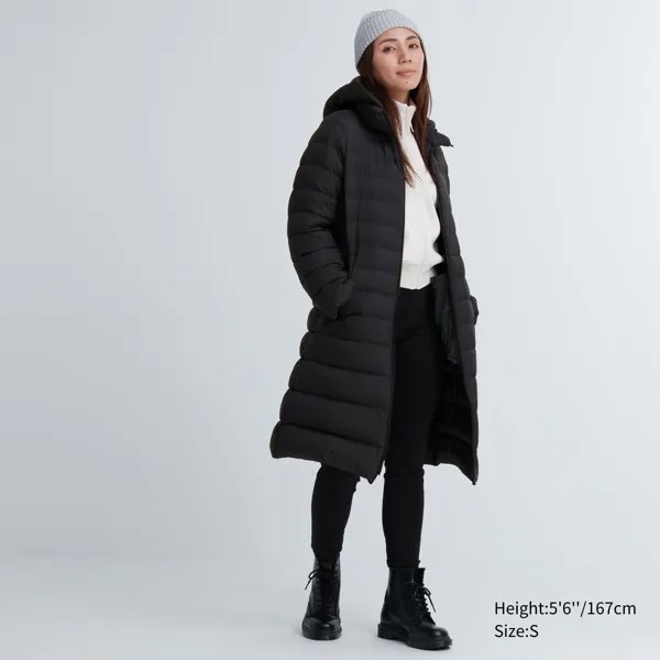 Ультралегкое длинное пуховое пальто Uniqlo, черный