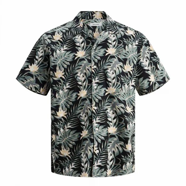 Мужская хлопковая рубашка с короткими рукавами и тропическим узором JACK & JONES