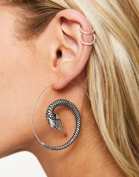 Серебристые серьги-кольца со спиральным дизайном в виде змеи ASOS DESIGN-Серебристый