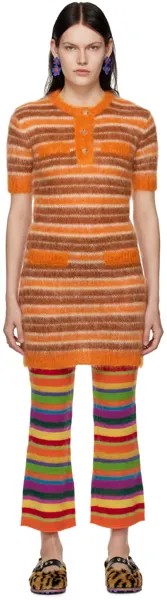 Коричнево-оранжевое мини-платье в полоску Marni