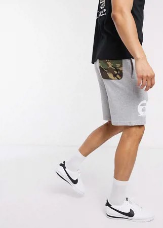 Серые трикотажные шорты с камуфляжным карманом AAPE By A Bathing Ape-Серый