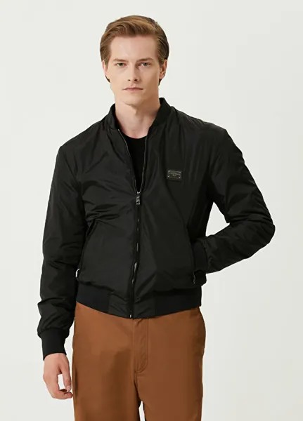 Черное пальто с воротником-стойкой и логотипом Dolce&Gabbana