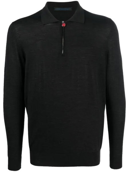 Kiton шерстяная рубашка поло на молнии, черный