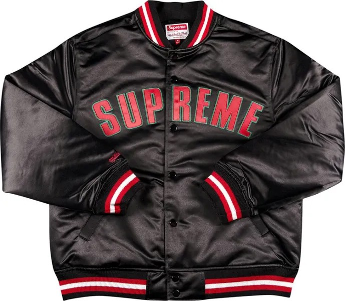 Куртка Supreme x Mitchell And Ness Satin Varsity Jacket 'Black', черный