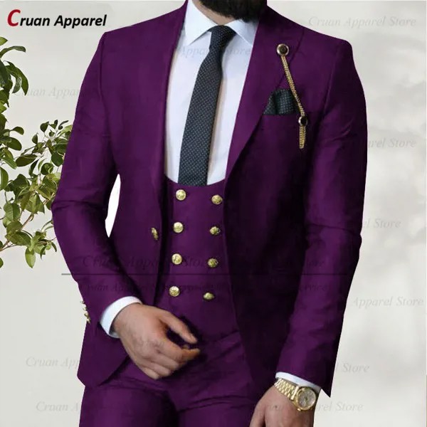 Новинка роскошные свадебные костюмы для мужчин приталенный модный костюм для жениха смокинг Классический Фиолетовый Блейзер жилет брюки 3 шт. смокинг