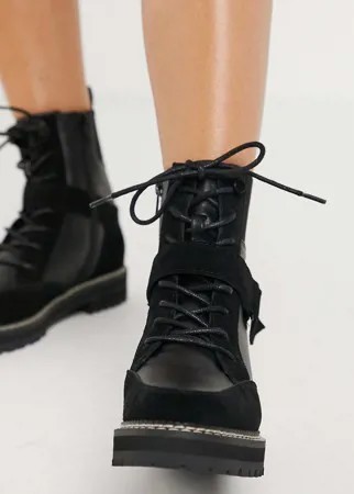 Черные походные ботинки c пряжкой и контрастными белыми строчками River Island-Черный