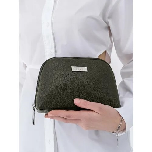Косметичка A.Valentino на молнии, натуральная кожа, 6.5х14х21 см, подкладка, жесткое дно, зеленый