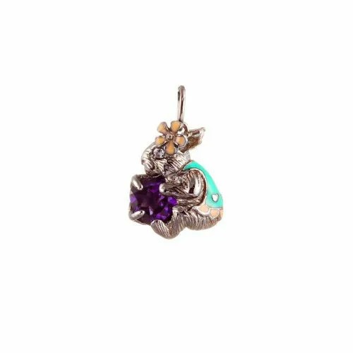 Подвеска ELEMENT47, серебро, 925 проба, эмаль, циркон, аметист