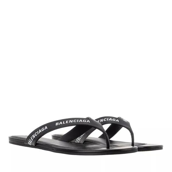 Сандалии logo flip flop slippers plain leather black/white Balenciaga, черный