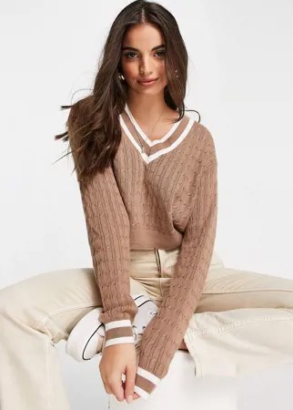 Светло-коричневый свитер с V-образным вырезом Hollister-Коричневый цвет