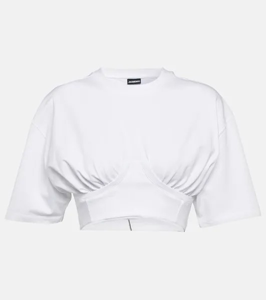 Укороченный топ le t-shirt caraco из смесового хлопка Jacquemus, белый