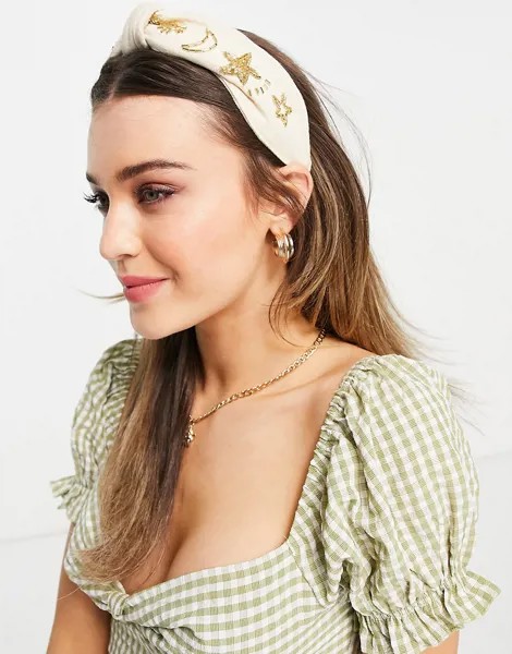 Бежевый обруч на голову с дизайном в стиле звездного неба ASOS DESIGN-Светло-бежевый