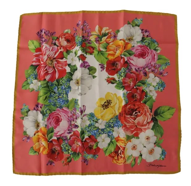 DOLCE - GABBANA Шарф Розовый шелковый платок с цветочным принтом 50 см x 50 см Рекомендуемая розничная цена 300 долларов США