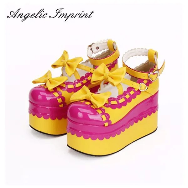 Японские туфли для косплея в стиле Харадзюку, Милая женская обувь на танкетке В Стиле Лолита, туфли на толстой платформе в стиле пэчворк для ...