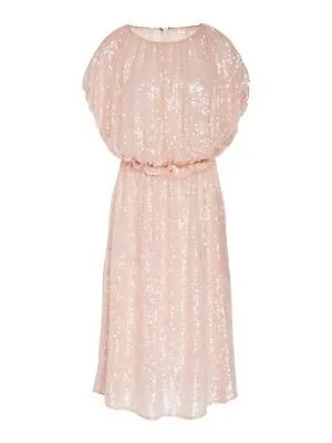 Розовое коктейльное платье без рукавов ниже колена Adam Lippes с пайетками 0