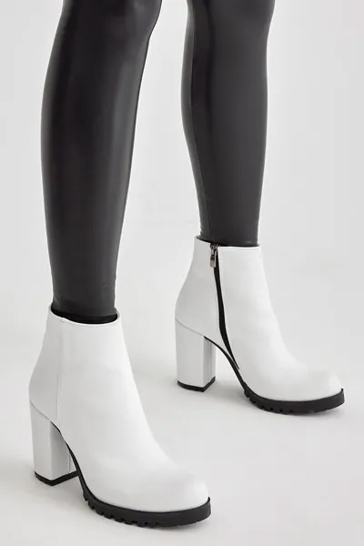 Женские белые кожаные удобные женские ботинки на каблуке с молнией TONNY BLACK