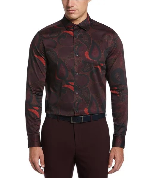 Рубашка Perry Ellis Performance из эластичной ткани с длинными рукавами и рисунком пейсли, коричневый