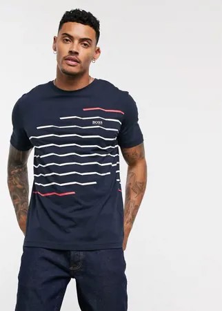 Темно-синяя футболка с зигзагообразным принтом BOSS Athleisure-Темно-синий