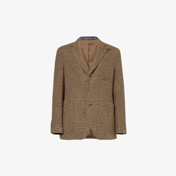 Однобортный шерстяной пиджак в клетку Polo Ralph Lauren, коричневый