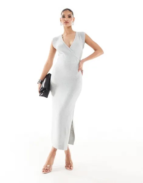 River Island – голубое платье миди с запахом